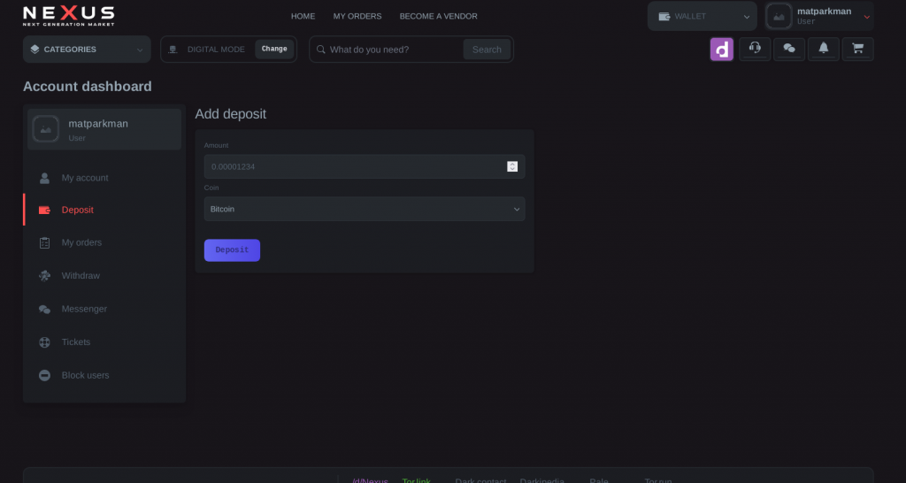 nexus market deposit