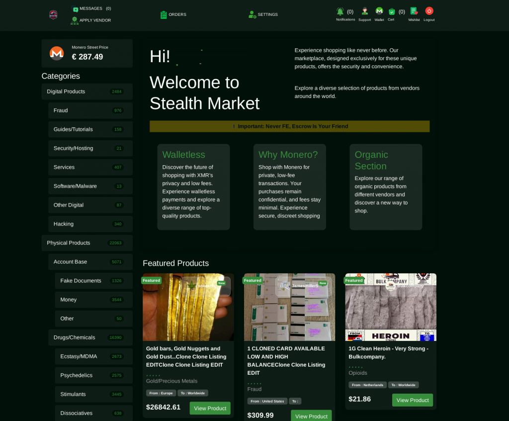 stealth market homepage